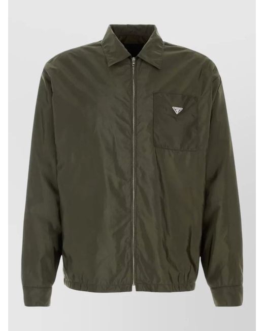 Prada Green Renylon Shirt Chest Pocket Collared Neck for men