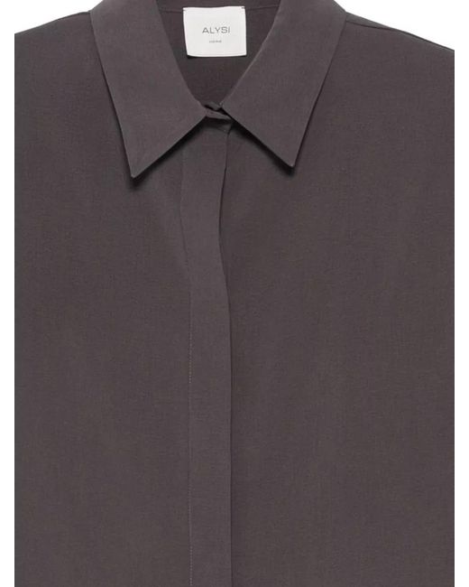 Alysi Gray Boxy Collared Shirt Short Sleeves Straight Hem