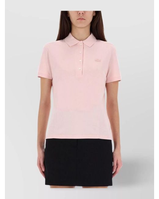 Lacoste Women's Pink Polo Shirt With Logo And Short Sleeves