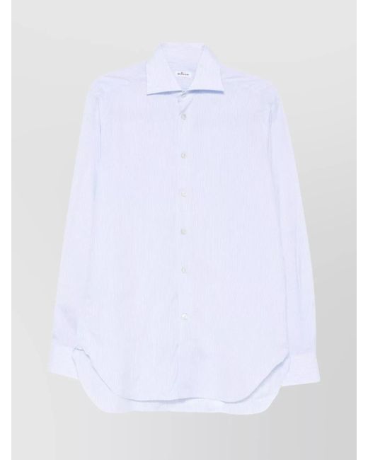 Kiton White Striped Shirt With Curved Hem And Long Sleeves for men