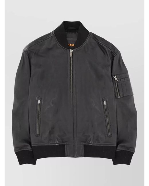 Boss Black Lamb Leather Regular-Fit Bomber Jacket for men