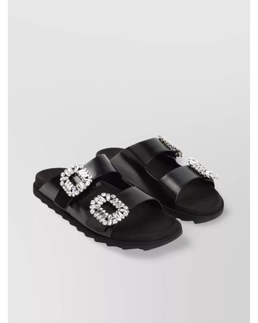 Roger Vivier Black Leather Slide Sandals