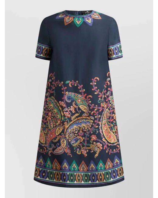Etro Blue Silk Floral Paisley Mini Tunic Dress