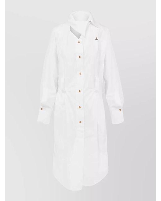Vivienne Westwood White Belted Long Sleeve Curved Hem Shirt Dress