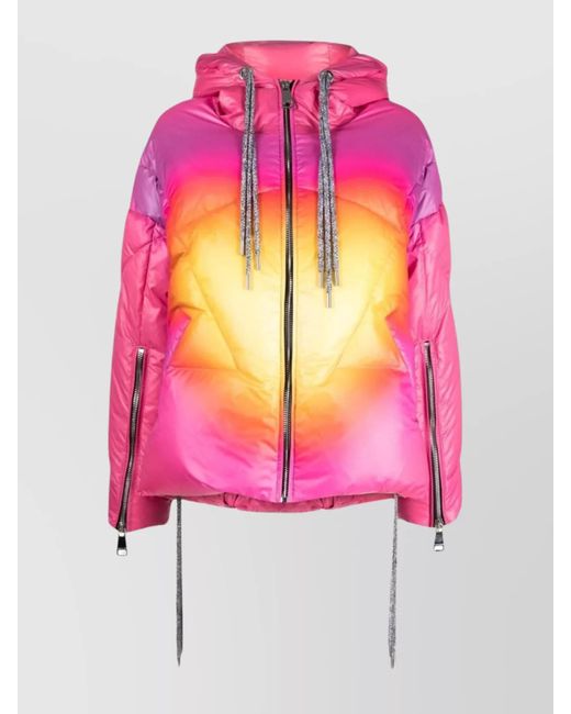 Khrisjoy Pink Quilted Gradient Logo Print Puffer Jacket