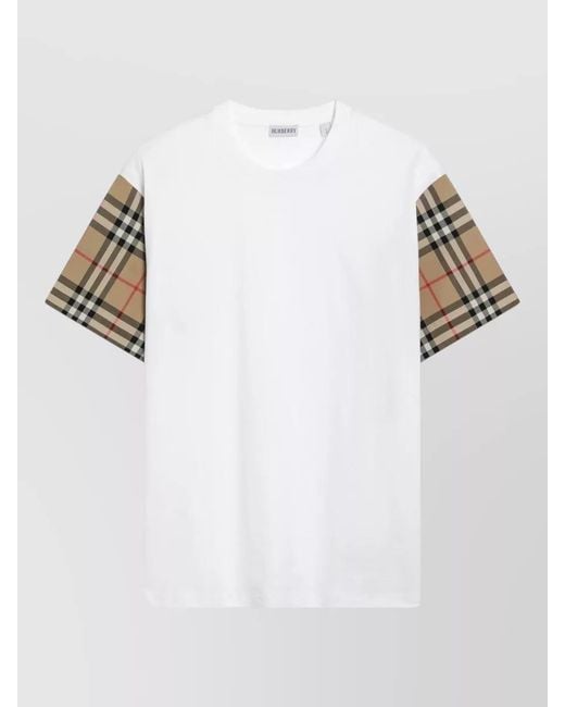 Burberry White Crew Neck T Shirt Check Sleeves