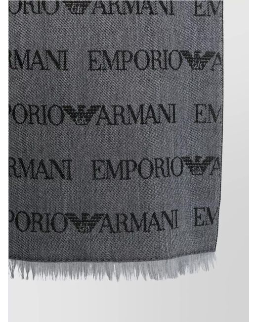 Emporio Armani Gray Logo-Pattern Wool-Blend Scarf for men