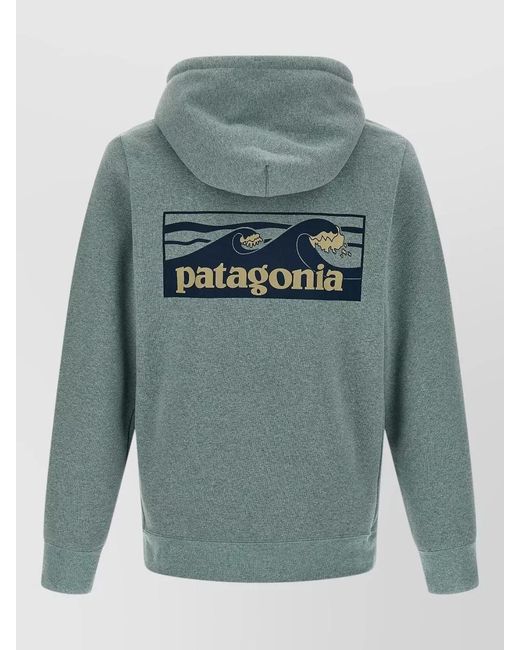 Patagonia Green Logo Hoodie Kangaroo Pocket Ribbed Cuffs for men