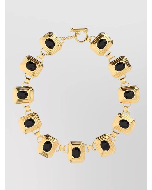 Alessandra Rich Metallic Metal Necklace Adjustable Length Geometric Design