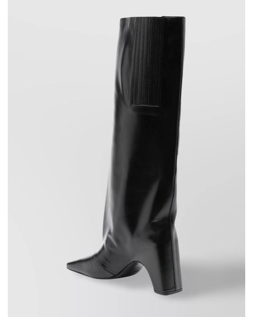 Coperni Black Leather Logo Print Square Toe High Heel Ankle Boots