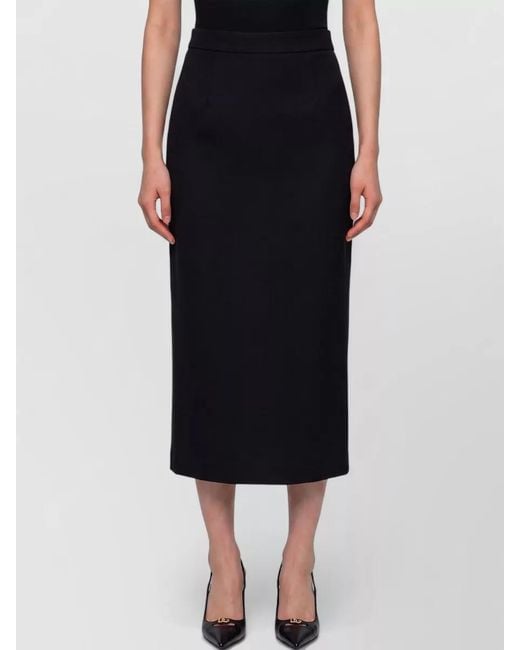 Dolce & Gabbana Black Stretch Virgin Wool High Waist Midi Skirt