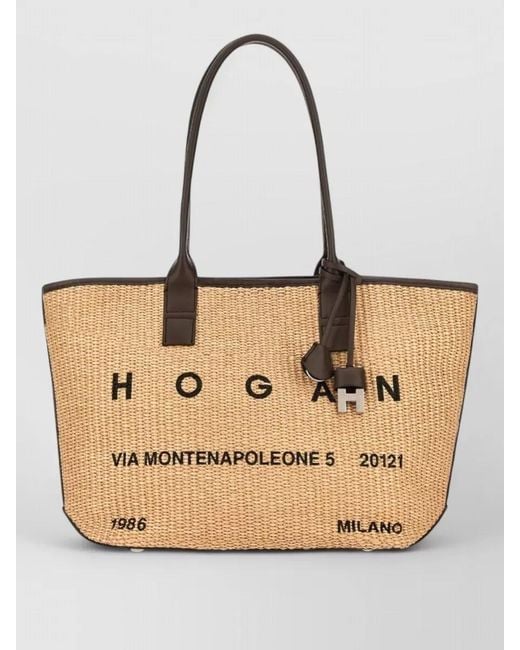 Hogan Natural Small Raffia Tote Bag