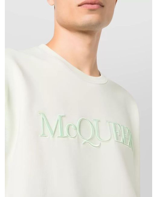 McQueen White Cotton Cross-Neck Sweatshirt for men