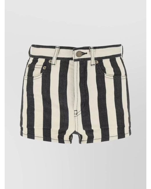 Saint Laurent Black Striped Stretch Denim Shorts With Belt Loops