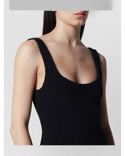 Hunza G Black Scoop Neckline Sleeveless Textured Beachwear Piece