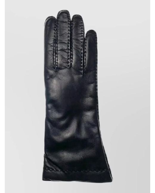 Restelli Black Nappa Cashmere Fitted Long Gloves Stitch Detailing