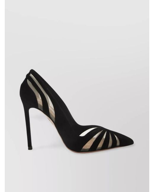 Aquazzura Black Mesh Panel Pointed Toe Stiletto Heel Pumps