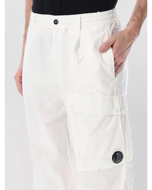 C P Company White Wide Leg Cargo Trousers for men