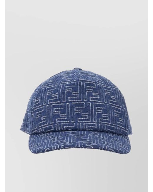 Fendi Blue Denim Logo-Pattern Baseball Cap for men