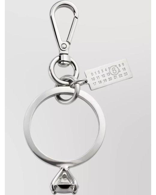 MM6 by Maison Margiela Black Solitaire Ring Charm Keyring Palladium Finish