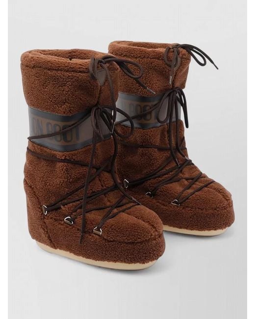 Moon Boot Brown Faux Fur Flat Sole High Ankle Boots