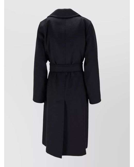 Max Mara Blue Belted Mid Length Coat Notched Lapels