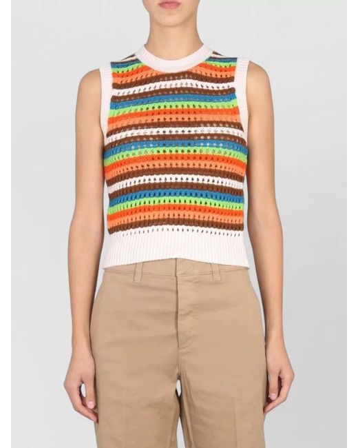 Department 5 Orange Patty Cropped Knit Striped Sleeveless Top