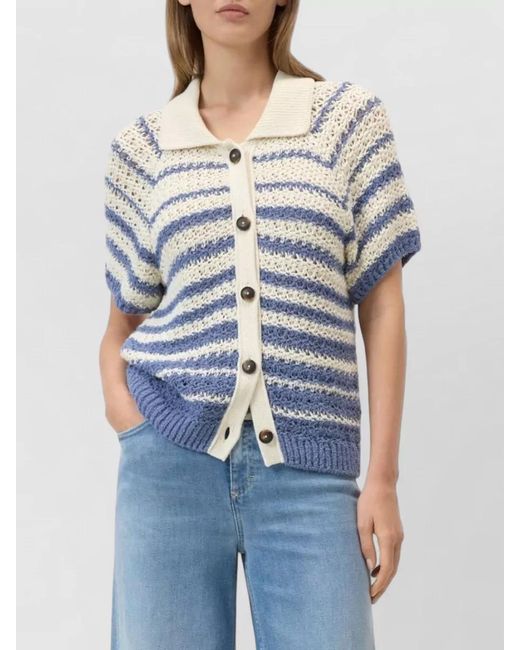 Closed Blue Cotton Cardigan Short Sleeves Ribbed Trim