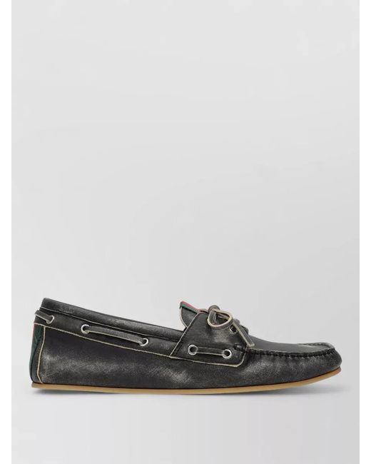 Gucci Black Boat Shoes Contrast Stripe Rubber Sole for men