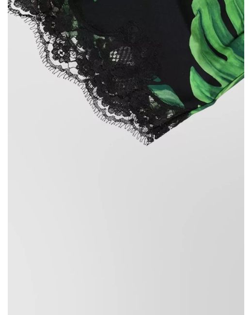 Dolce & Gabbana Green Silk Tropical Print Lace Mini Shorts