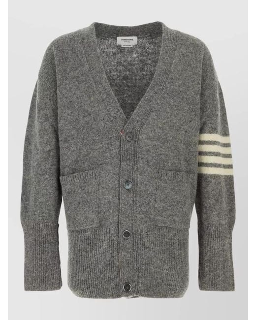 Thom Browne Gray Wool Exaggerated Fit V-Neck Cardigan for men