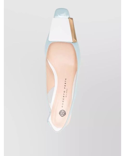 Roberto Festa Blue Slingback Pumps Kitten Heel Decorative Embellishment Square Toe