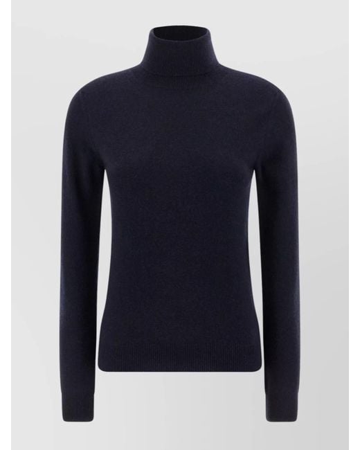 Balenciaga Blue Fitted Turtleneck Sweater Ribbed Cuffs