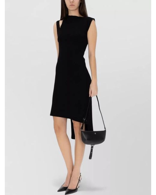 Courreges Black Ribbed Knee-Length Dress