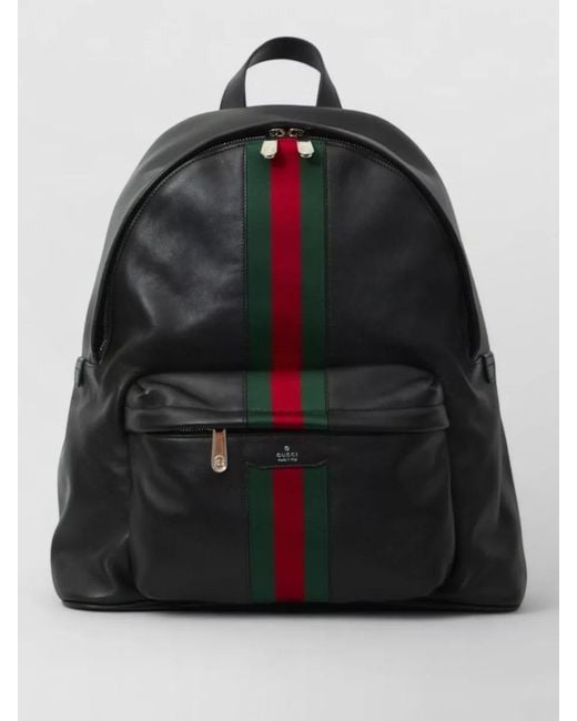 Gucci Black Web Trademark Large Leather Backpack for men