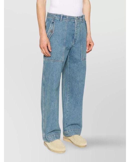 Maison Kitsuné Blue Denim Low-Rise Wide-Leg Jeans for men