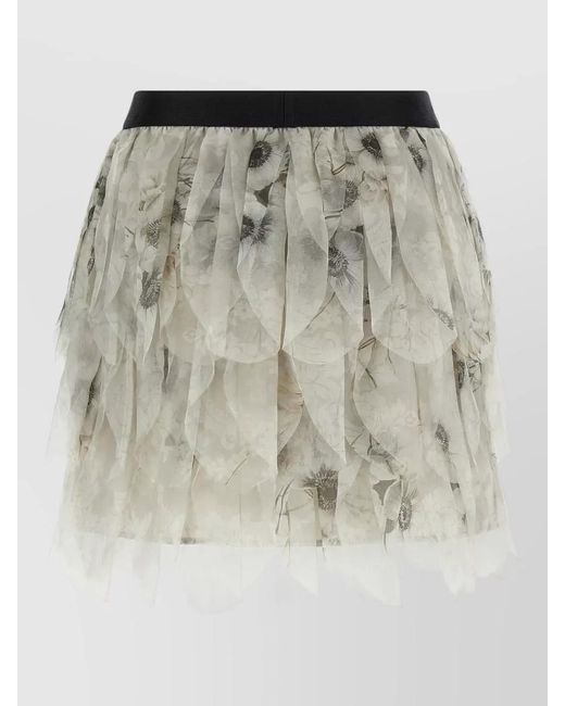 Max Mara Gray Layered Floral Skirt Sheer Overlay Waistband
