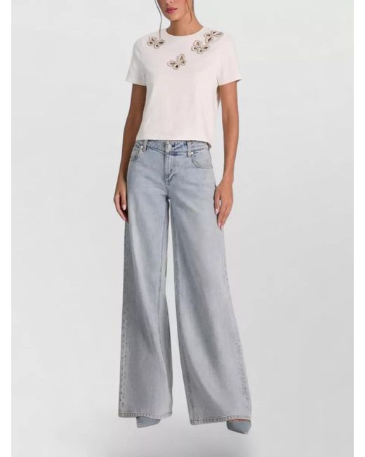 Alice + Olivia White Cindy Cropped Crystal Butterfly Cutout T-Shirt