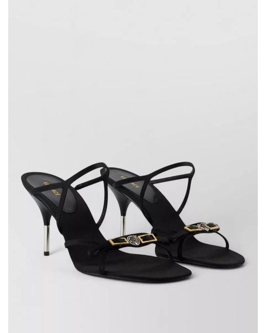 Versace Black Mule T80 Pumps Cotton Strappy Metal