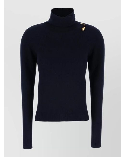 Alberta Ferretti Blue Wool Blend Sweater Turtleneck Accents