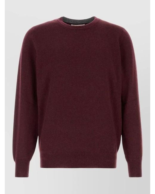 Brunello Cucinelli Red Cashmere Sweater Long Sleeves Crew Neck for men