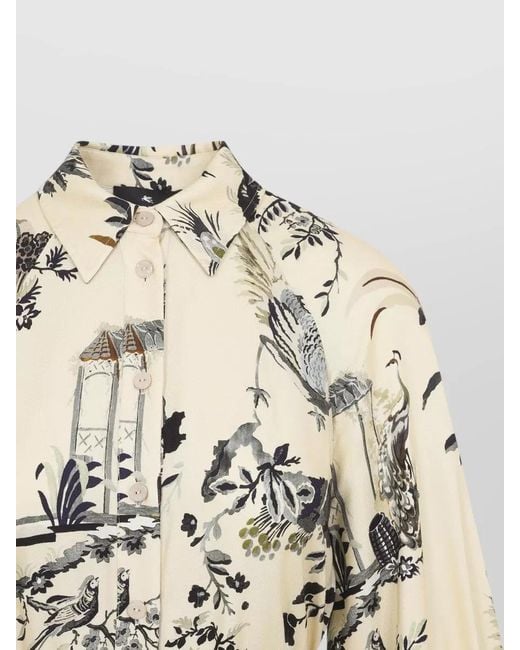Etro Natural Floral Midi Dress Belted Waist Pleated Hem