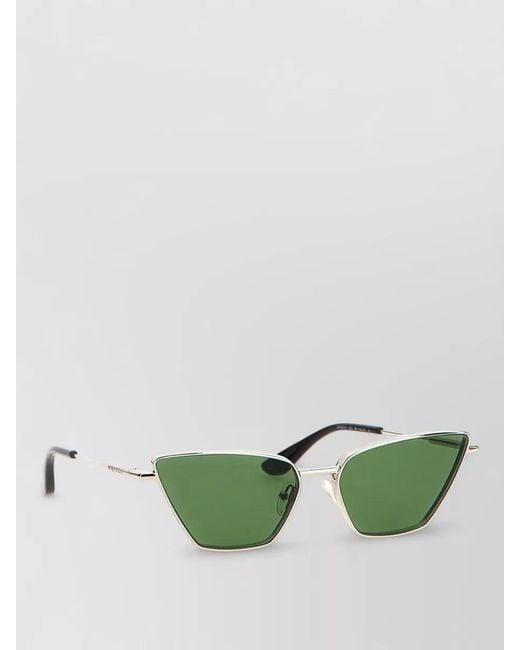 McQueen Green Cat Eye Metal Frame Slim Temples Sunglasses