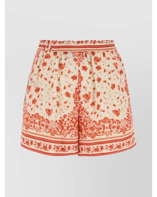 Fendi Pink Printed Silk Knee-Length Shorts