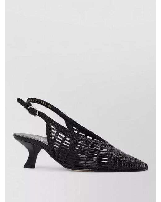 LA ROSE Black Carol Kitten Heel Slingback Woven Pumps