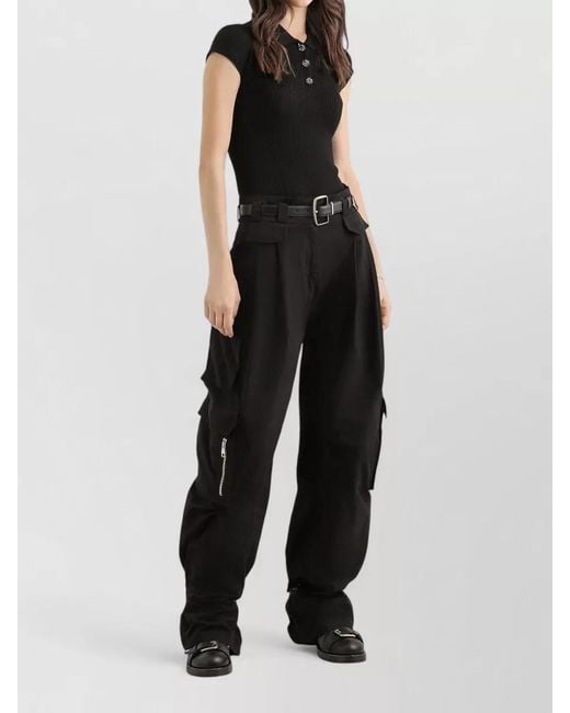 Dolce & Gabbana Black Ribbed Sleeveless Cropped Polo Top