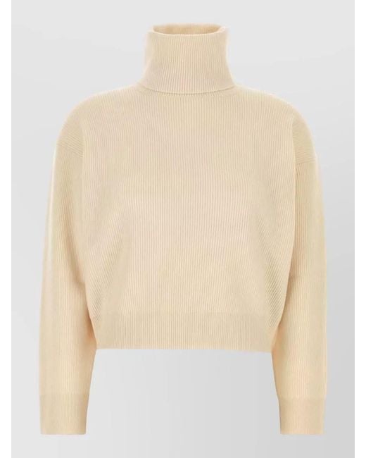 Brunello Cucinelli Natural Wool Blend Turtleneck Sweater Long Sleeves