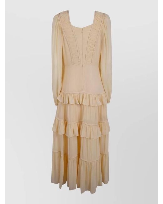 Farm Rio Natural Braided Maxi Dress Long Sleeves Ruffles