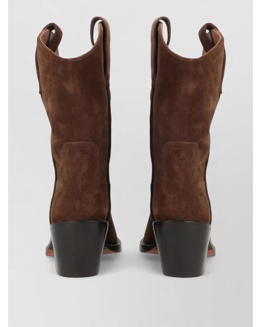 Paris Texas Brown Suede Western Boots Mid Calf Pull Tabs