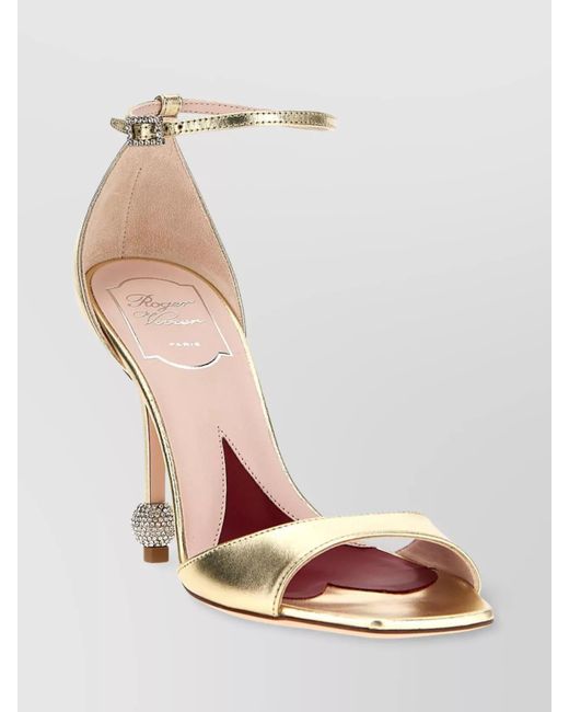 Roger Vivier Pink 'Embellished Heel Open Toe Square Sandals'